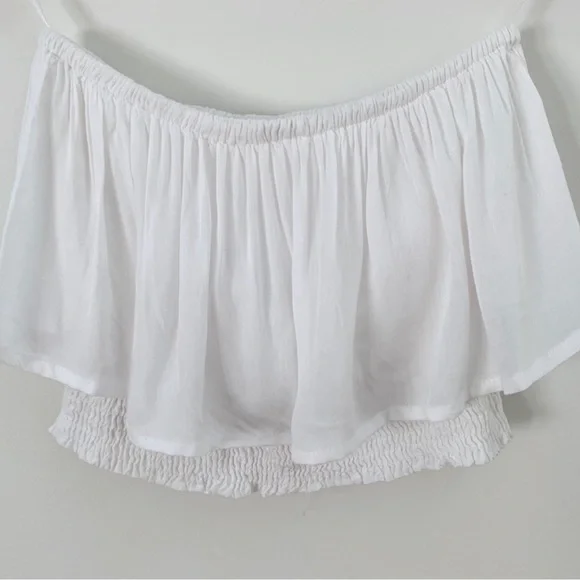 Free People BOHO ME White Smocked Ruffle Eyelit Cropped Tube Top - Picture 4 of 6